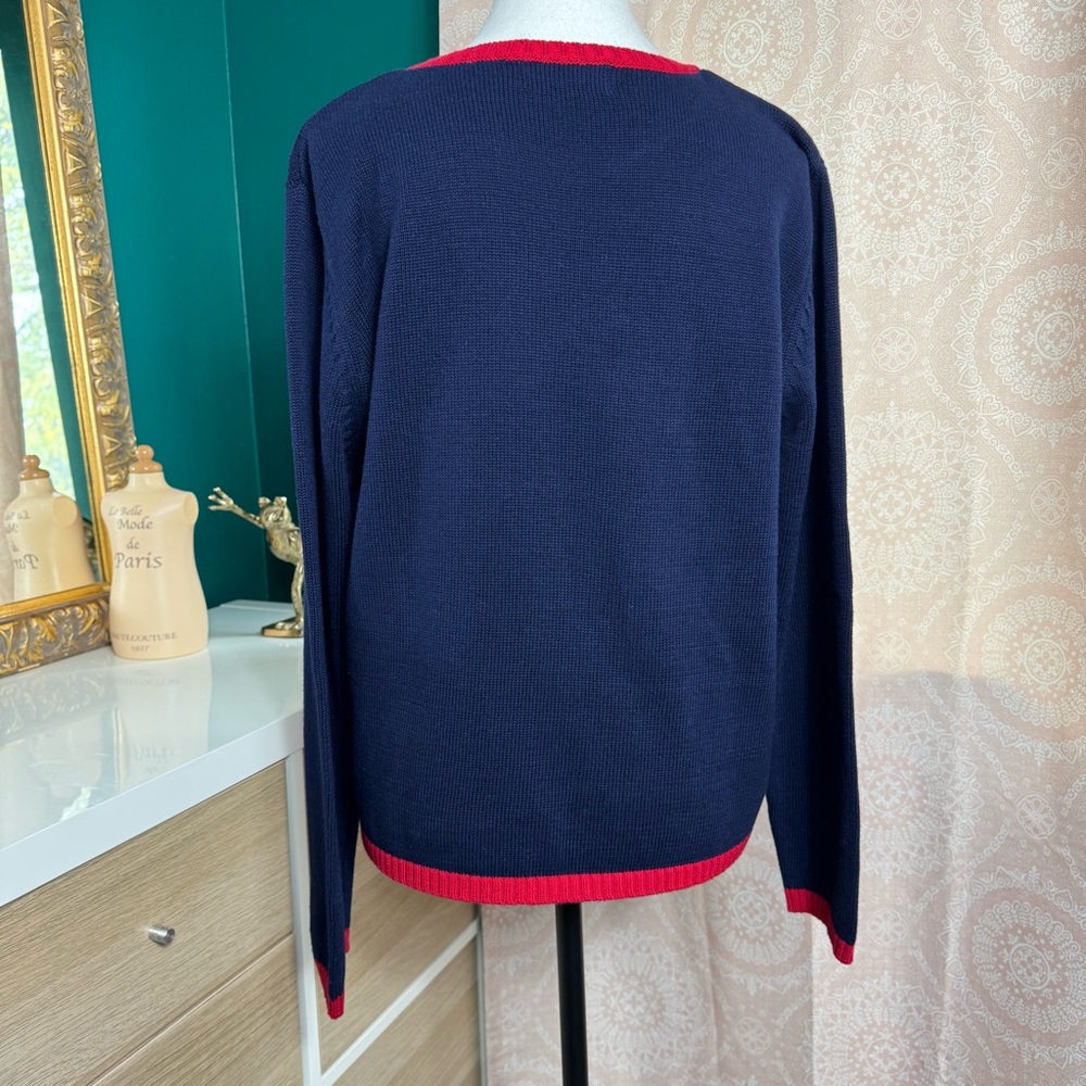 Falls Creek VTG Y2K USA Cotton Navy Knit Sweater Red White Blue Patriotic - Picture 3 of 11